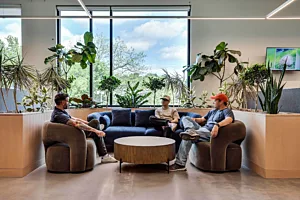 Mobile atmosphere tv lounge seating collaboration space natural light austin tx