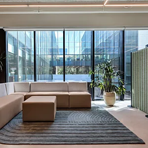 Mobile atmosphere tv office lounge collaboration seating people austin tx